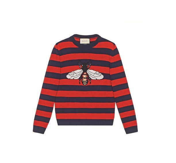 Striped wool sweater with bee