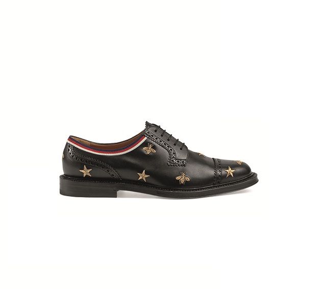 Leather embroidered brogue shoe