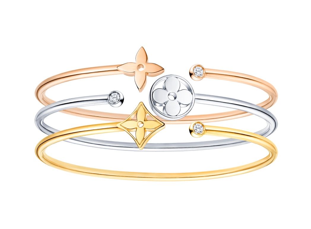Louis Vuitton Color Blossom Open Bangle, Pink Gold, White Gold, Pink Opal and Diamonds. Size L