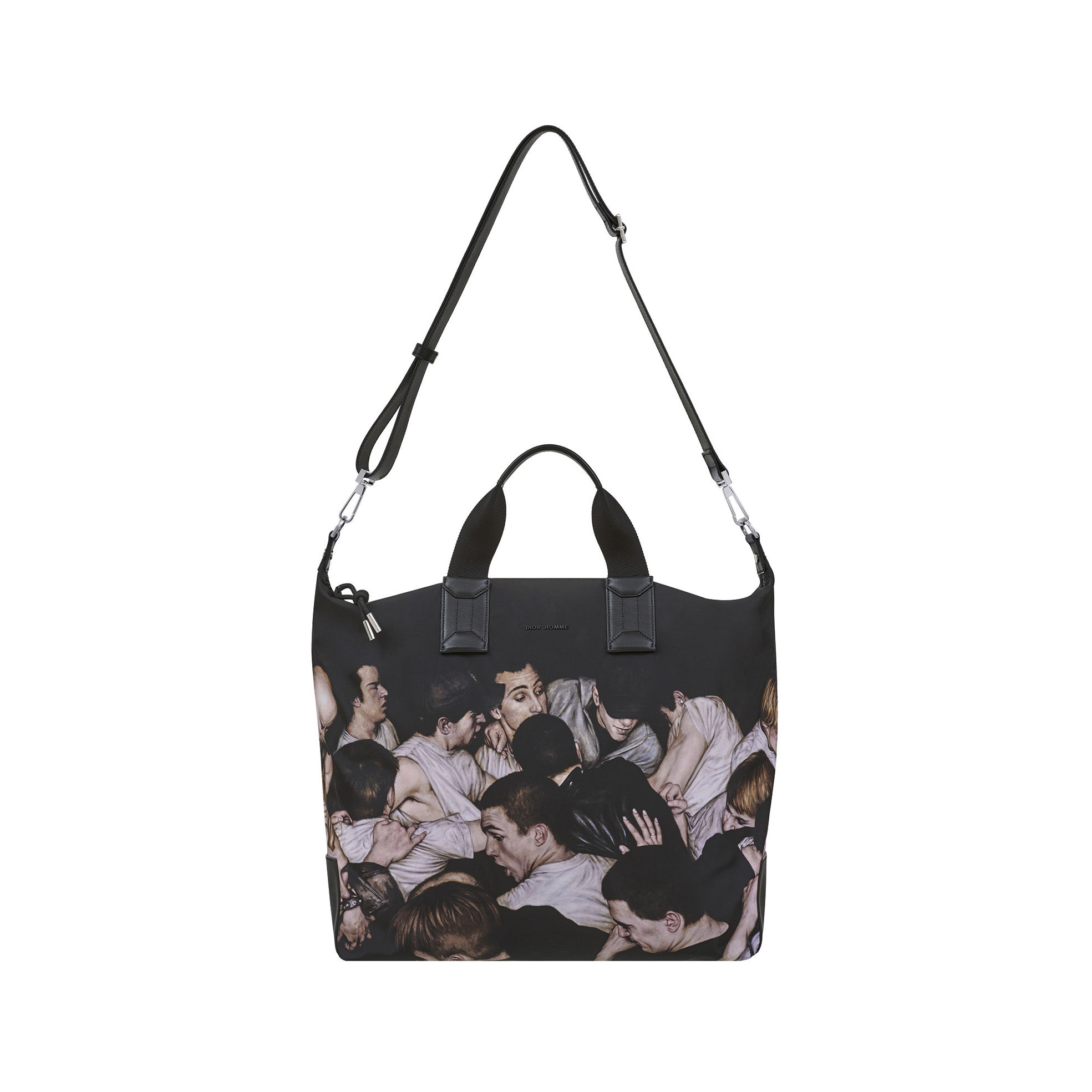 Dior Homme nylon tote with mosh pits print and black calfskin