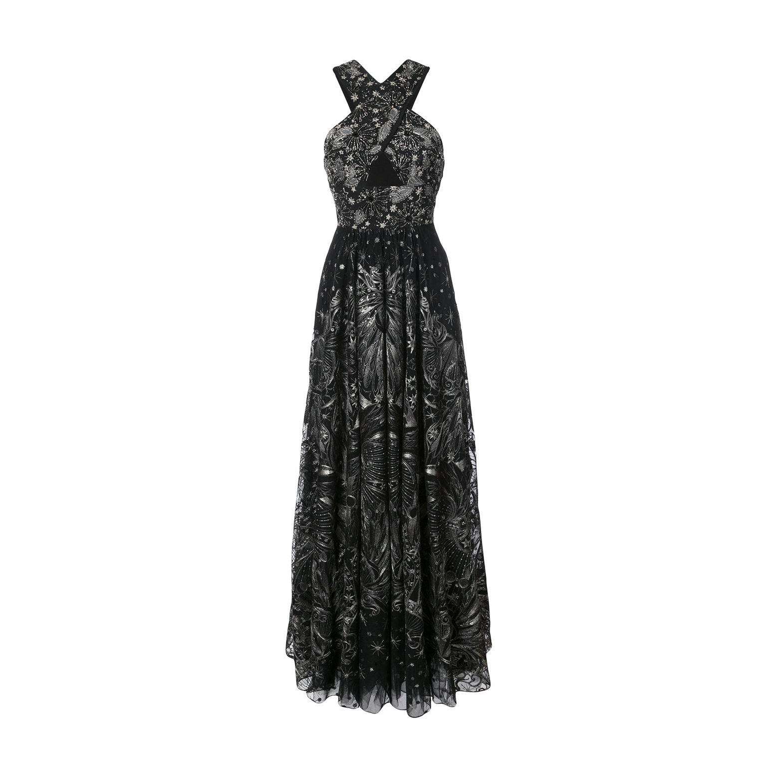 Marchesa Notte sequin embroidered crossover gown