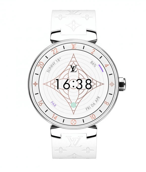 Louis Vuitton White Monogram Rubber, Ceramic and Steel Tambour Horizon Smartwatch, 2019 (Like New), Womens Watch