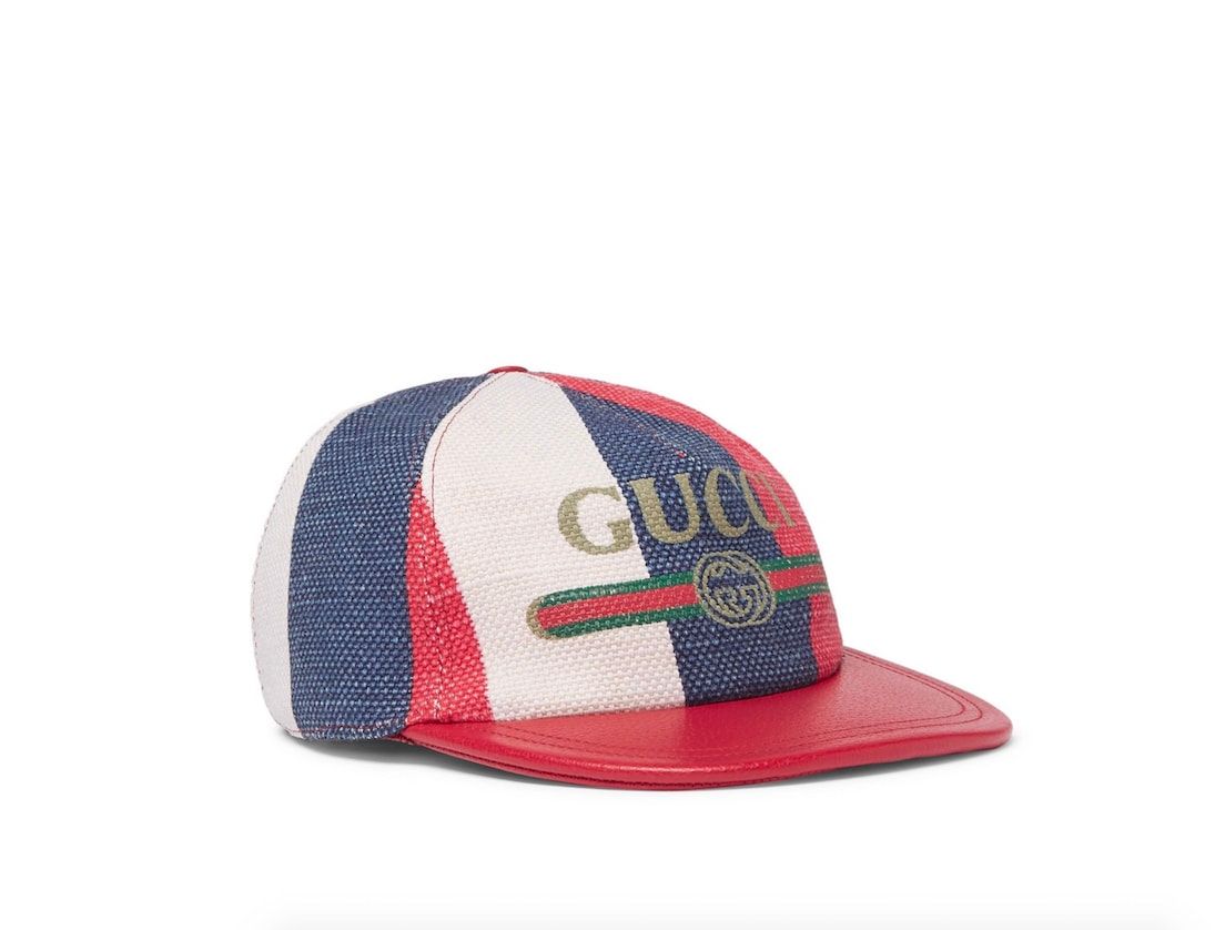 Gucci leather-trimmed linen baseball cap