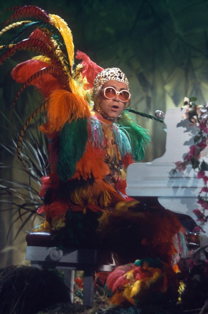 Elton John in Bob Mackie. Image: Courtesy Pinterest