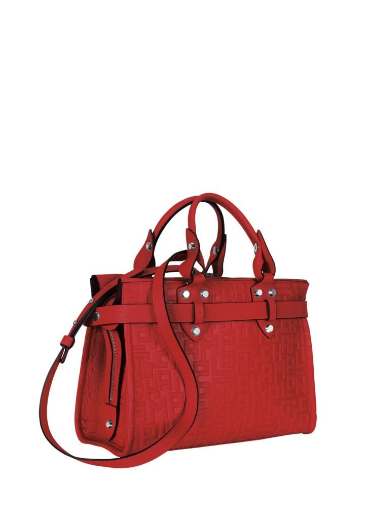 Longchamp La Voyageuse Small Leather Shoulder Bag in Red
