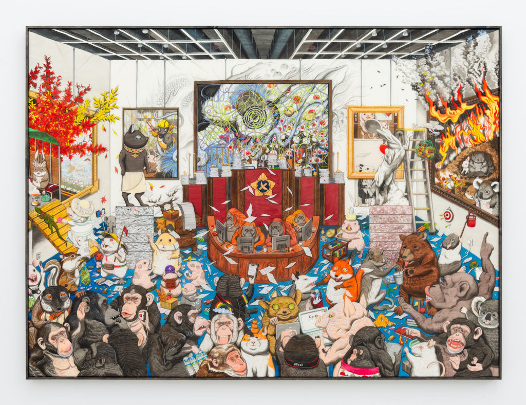High-Art_Hun-Kyu-Kim_Gallery-of-Chimp_2020_Pigment-on-silk_135x100cm