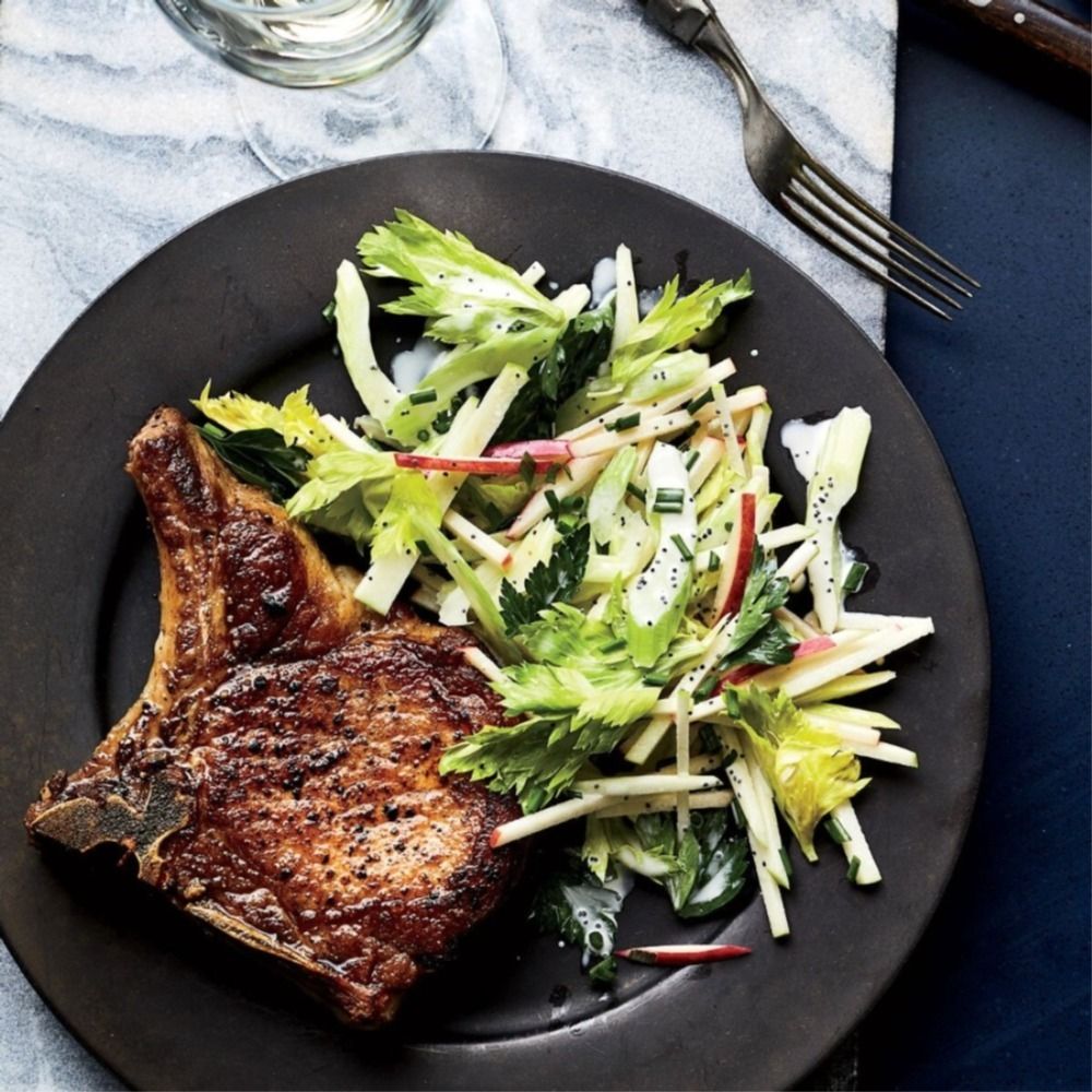 Celebrate autumn by cooking pork chops with 3-apple slaw