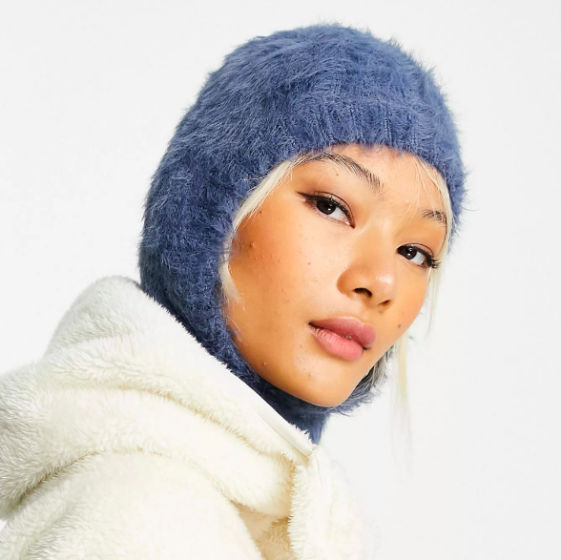 Weekday Disa knit balaclava hood in dusty teal