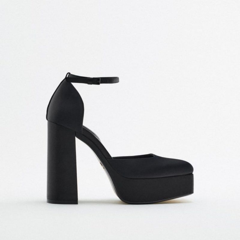 Zara's Ankle-Strapped Satin Platform Heels