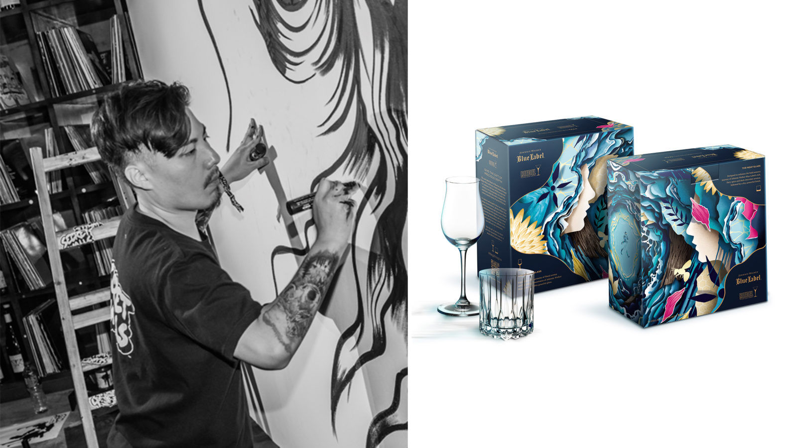 Hong Kong urban artist Taxa teams up with Johnnie Walker Blue Label and Riedel on limited-edition gift box