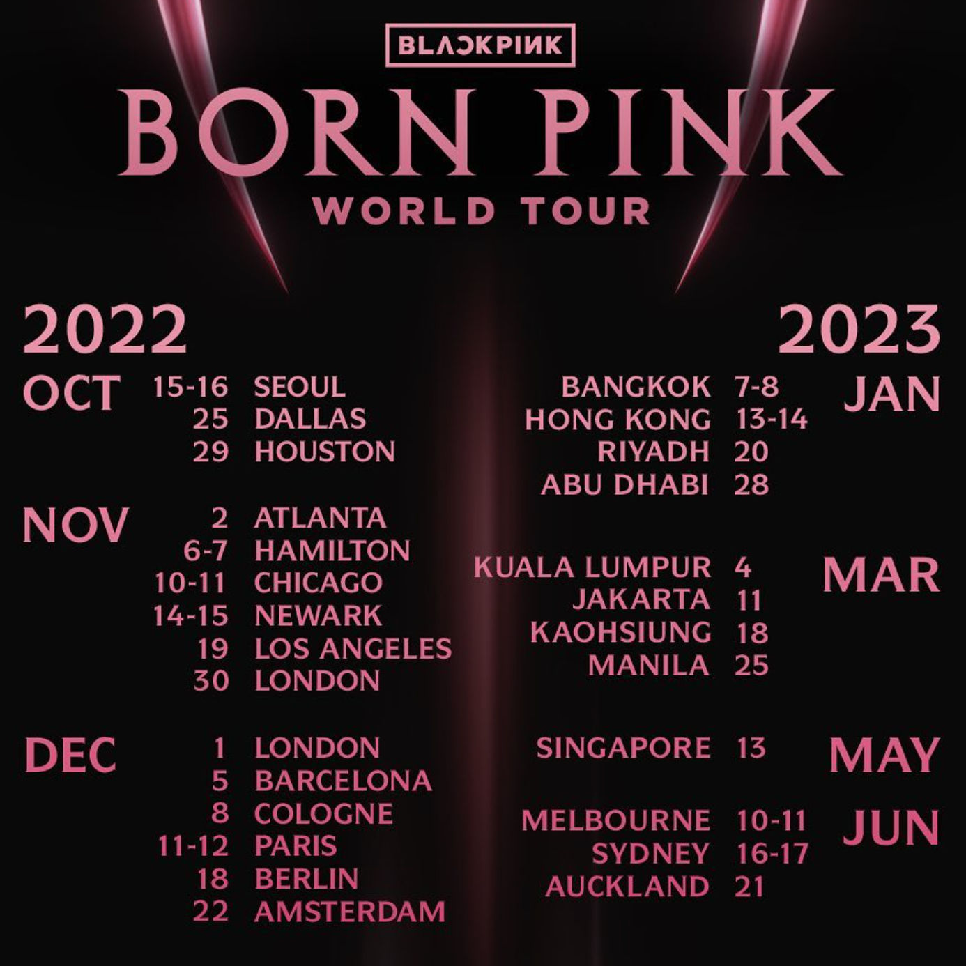 tour dates blackpink