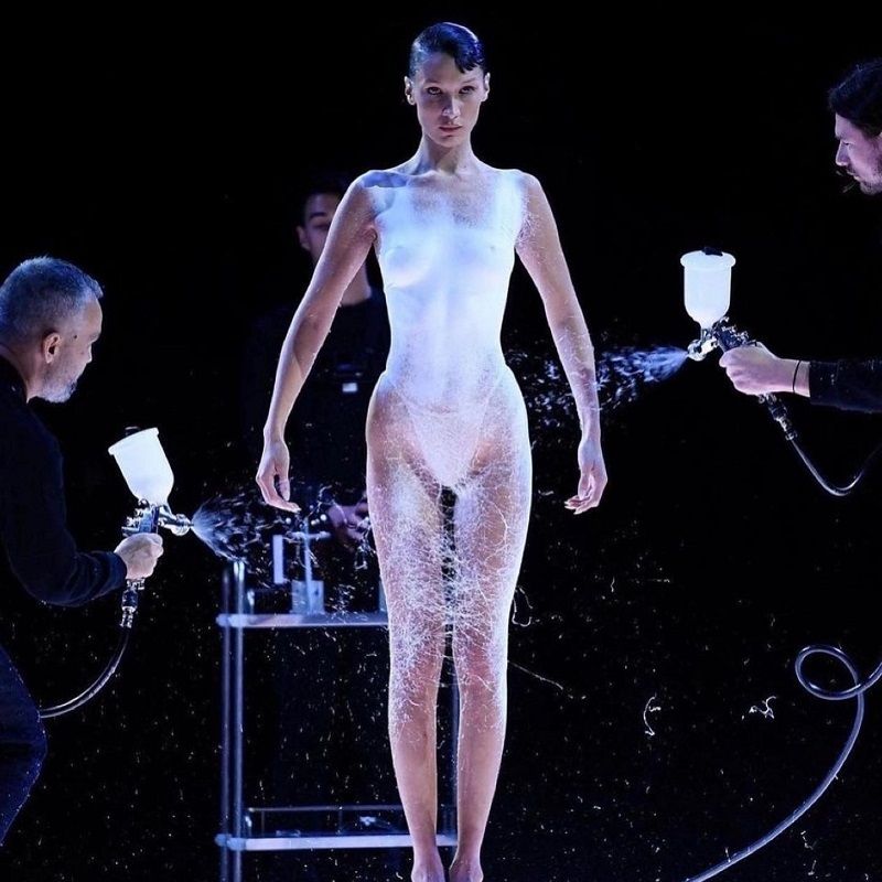 Everything to know about Fabrican, the material spray-painted on Bella Hadid