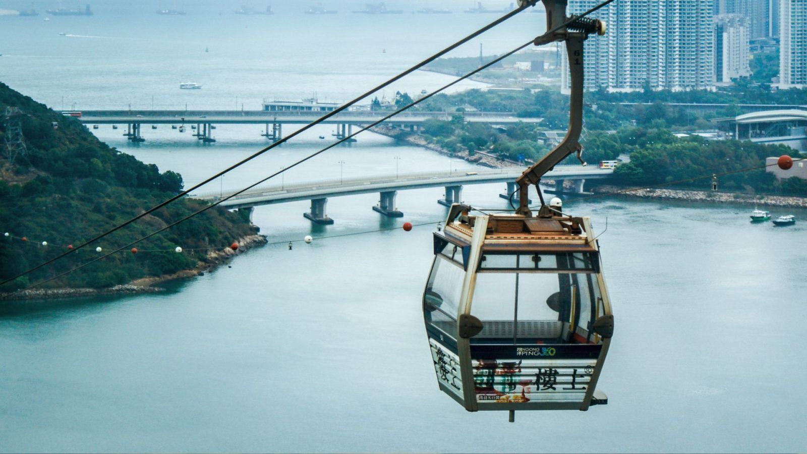 Ngong Ping cable car Ascend Lantau Island on fully transparent cabins