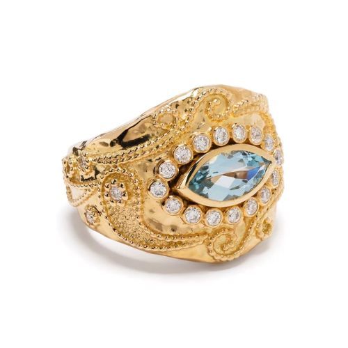 Кольцо Aurelie Bidermann из желтого золота 18 карат с кашемировым аквамарином и бриллиантами