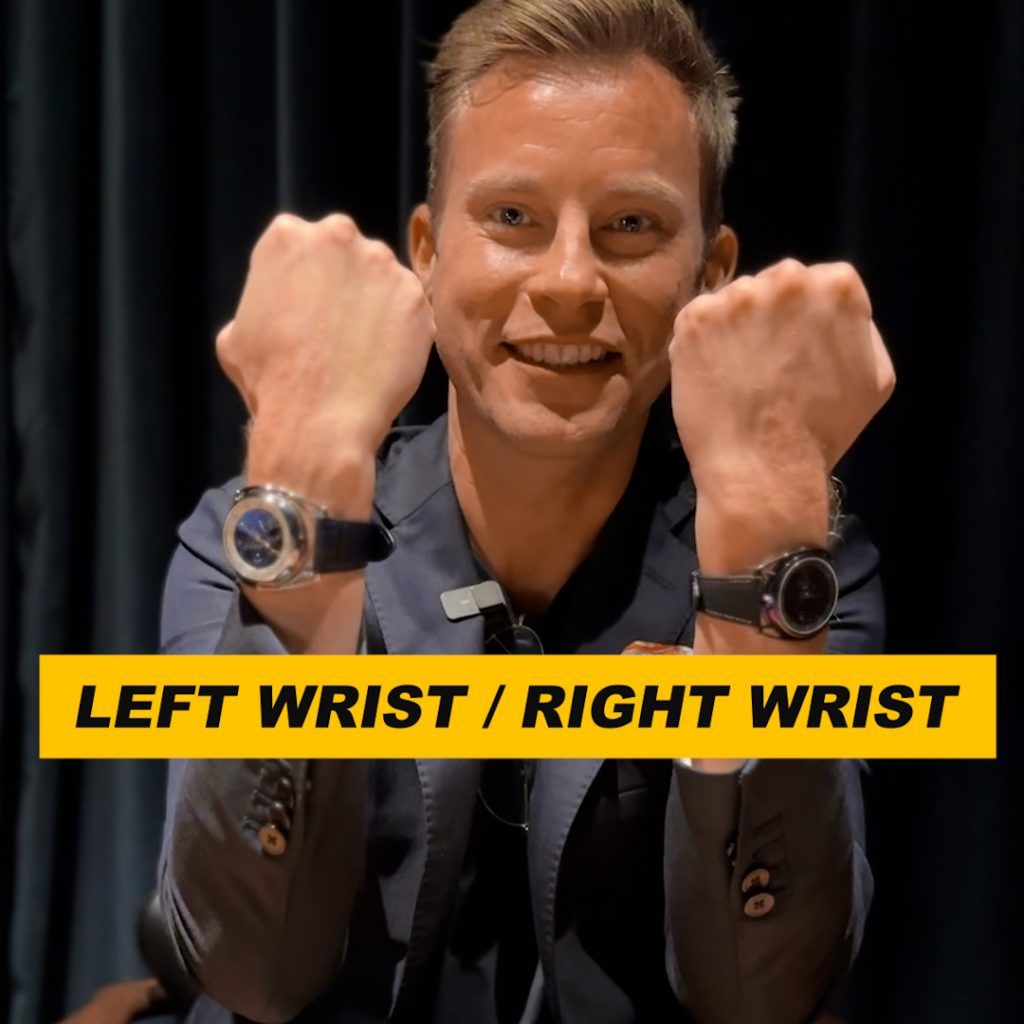L/R WRIST: Jorg Hysek of De Bethune wears the DB “Purple Rain”