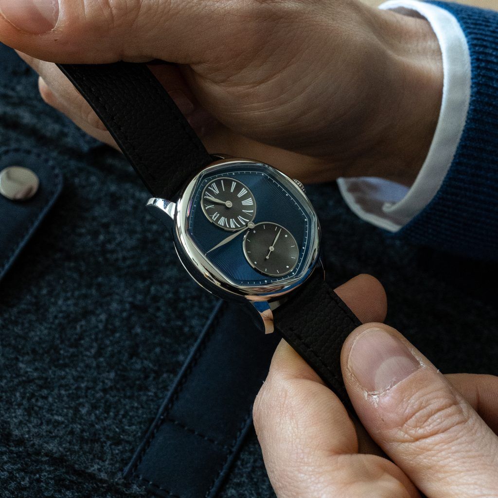 L/R WRIST: Cédric Johner and Manuel Emch wear their Louis Erard collaboration proudly