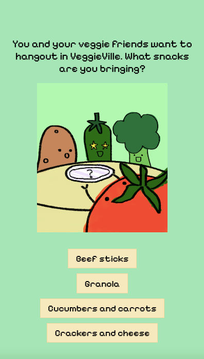 a screenshot of a group of vegetables taken from sophie liu's veggie id personality test