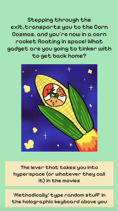 a screenshot of vegetables in a corn rocket from sophie liu's veggie id personality test