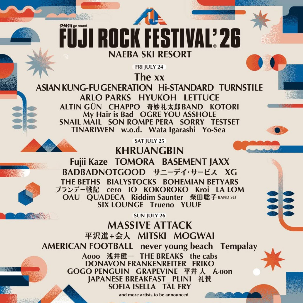 ＦＵＪＩ　ＲＯＣＫ　ＦＥＳＴＩＶＡＬ Headliners Announced for Fuji Rock Festival 2026