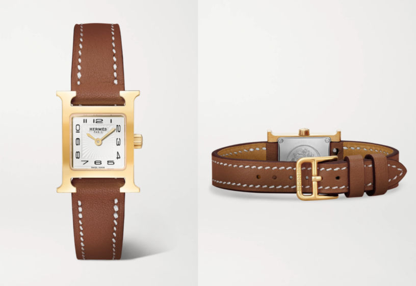 Hermès Heure H 17.2mm small gold-plated and leather watch