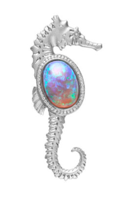 Theo Fennell Black Opal and Diamond Seahorse Brooch