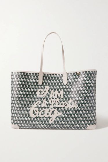Anya Hindmarch I Am A Plastic Bag appliquéd leather-trimmed printed coated-canvas tote