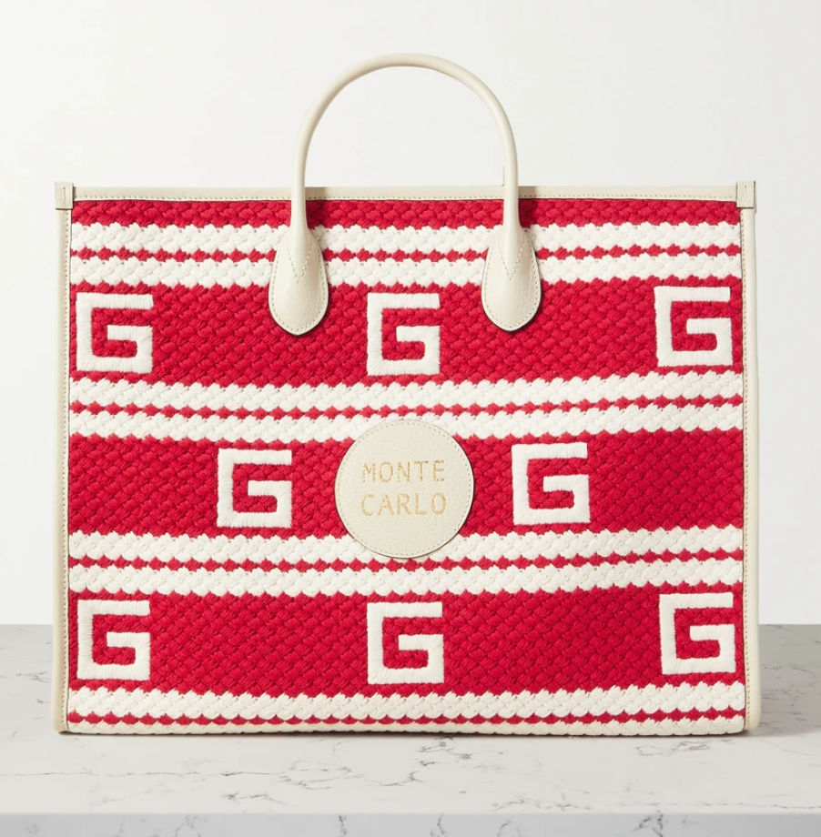 Gucci Monte Carlo Leather-trimmed Embroidered Macramé Tote
