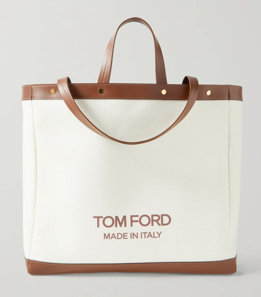 Tom Ford T Screw Shopper Medium Leather-trimmed Canvas Tote