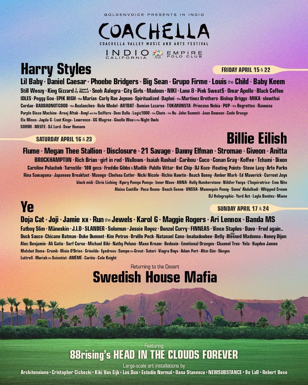 Coachella 2022 Billie Eilish, Harry Styles, and Ye are headliners