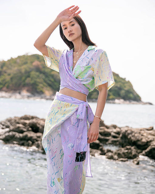 Disaya Vacationist Mermaid Printed Front Tied Crop Shirt