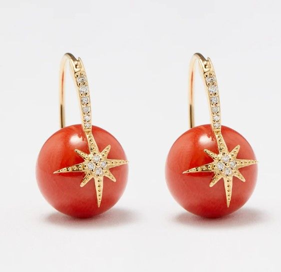 Sydney Evan Starbust  Diamond, Coral Earrings