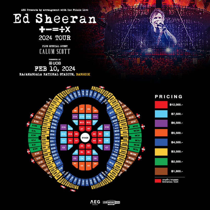 Ed Sheeran is performing two shows in Bangkok in February 2024