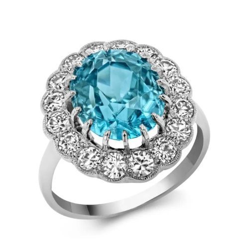 Pragnell Vintage 18kt white gold blue zircon and diamond ring