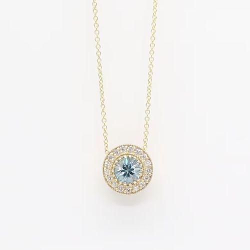 Brilliant Forever Round Shape Blue Zircon Diamond Necklace