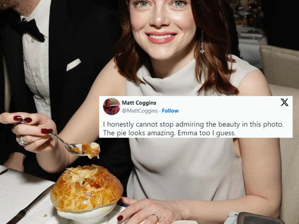 Twitter (X) reactions to Emma Stone posing mid-chicken pot pie