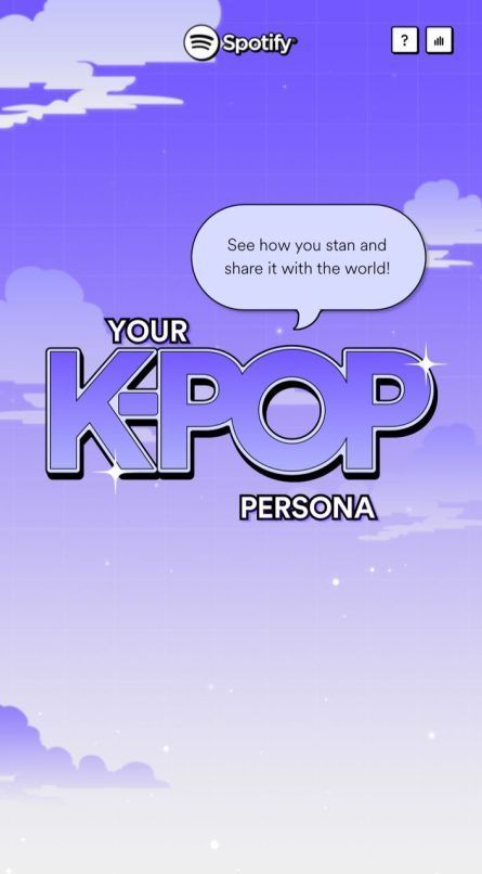 a screenshot of the title page from spotify's 'your k-pop persona' quiz test