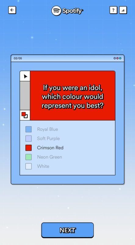 a screenshot of a questio from the spotify k-pop persona quiz test