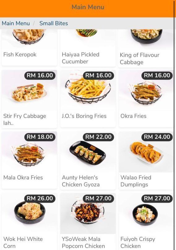 a screenshot of appetisers and small bites offered at fuiyoh! its uncle roger restaurant located in pavilion kuala lumpur