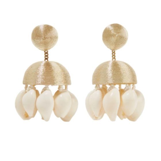 Rebecca de Ravenel + Aquazzura Riviera cord, bead and shell clip earrings
