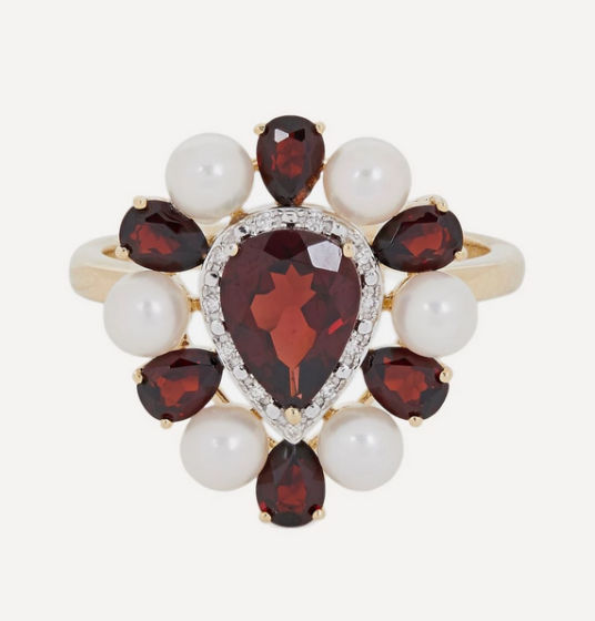 Anissa Kermiche 'Woman in Red' ring in freshwater pearl, diamond, garnet and gold