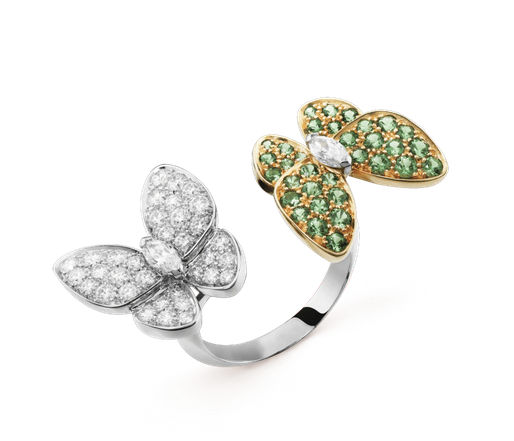 Van Cleef & Arpels 'Two Butterfly Between the Finger' ring in diamond, tsavorite garnet and white gold