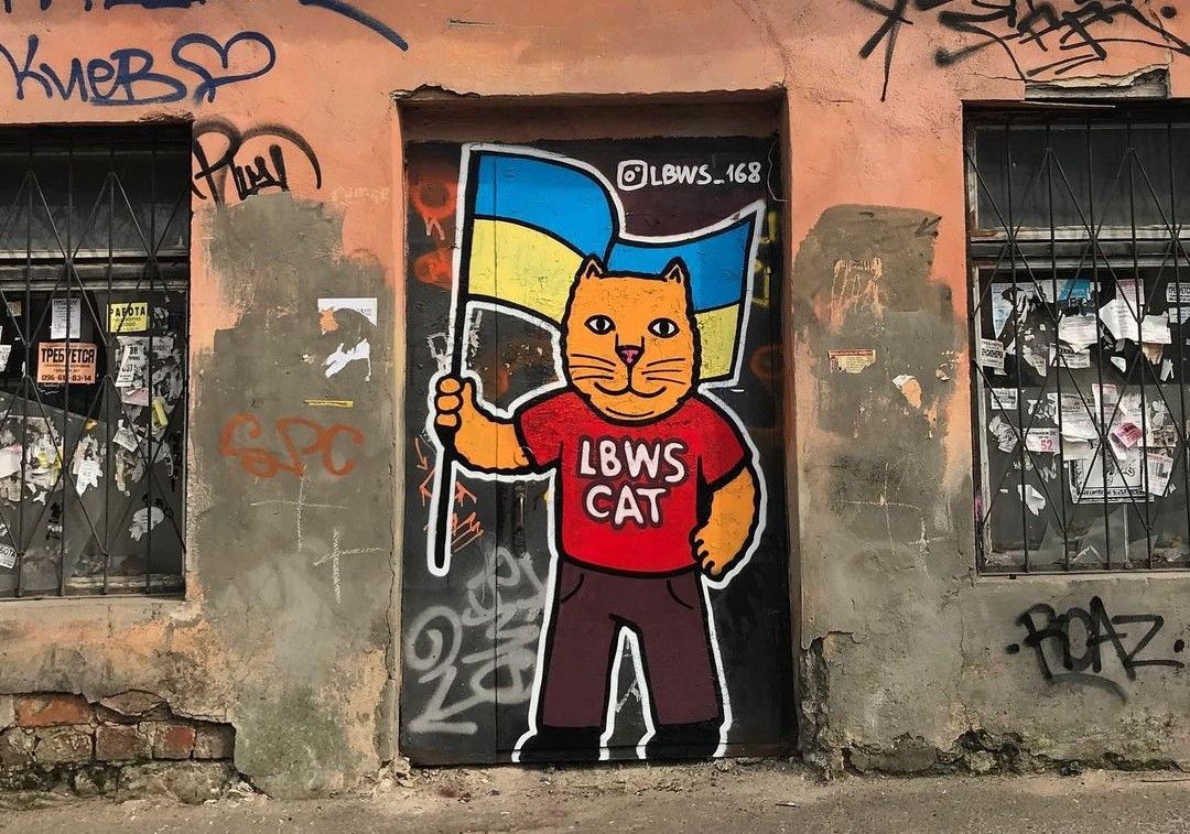 Cat-theme murals and graffiti arts proliferate on the streets of war-torn Ukraine