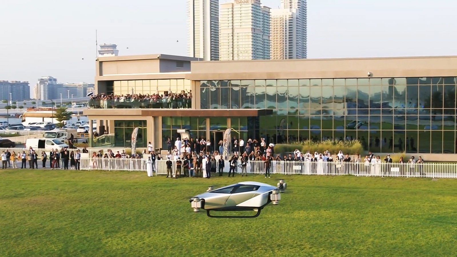 An electric flying car makes first public flight debut in Dubai