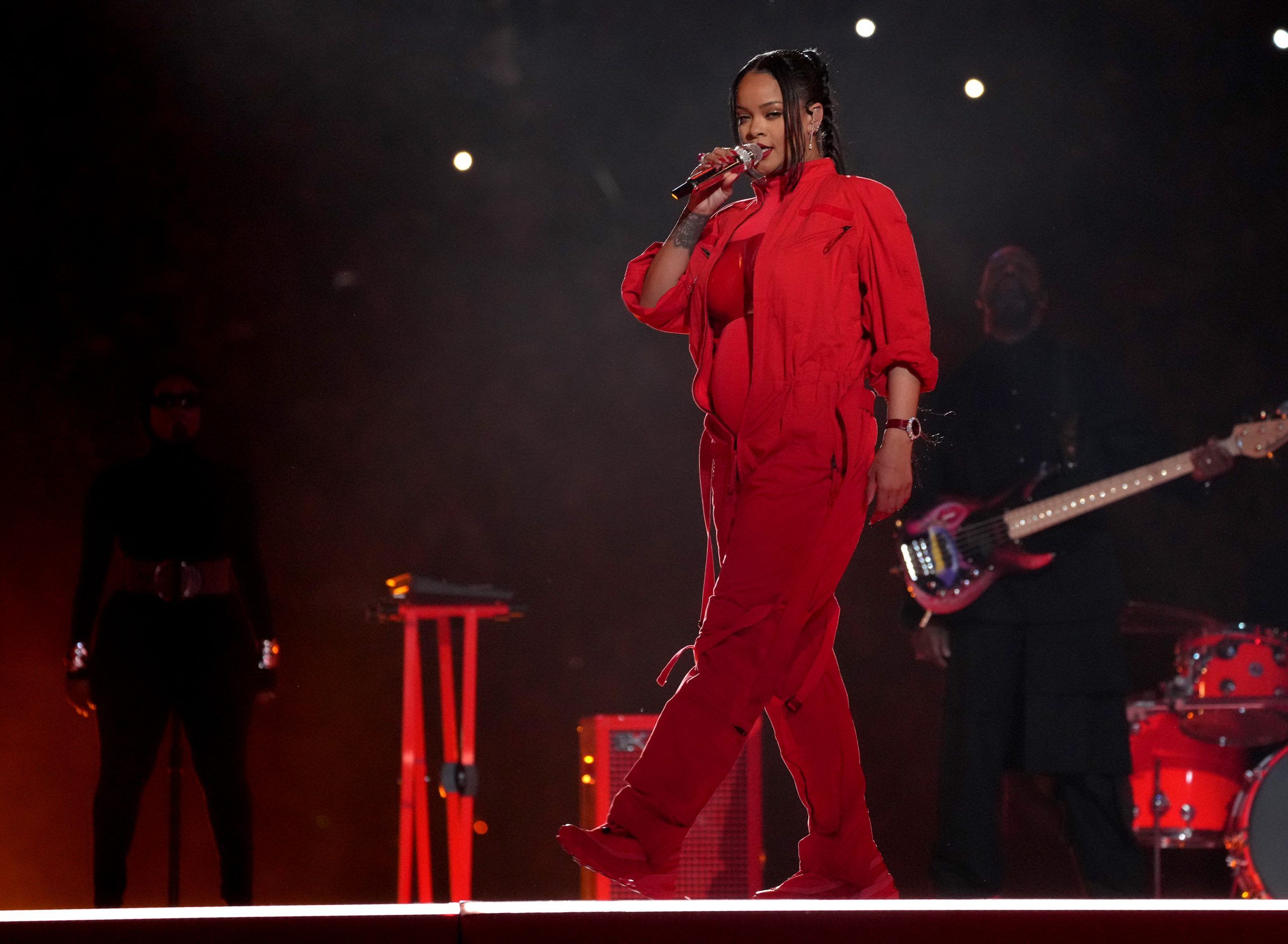 Rihanna stuns in Loewe and Alaïa at the Super Bowl 2023