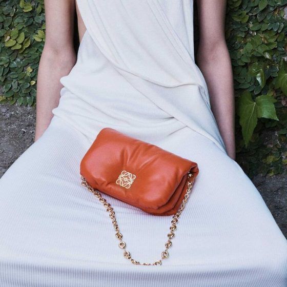 Loewe Women Goya Bag in Silk Calfskin-Maroon