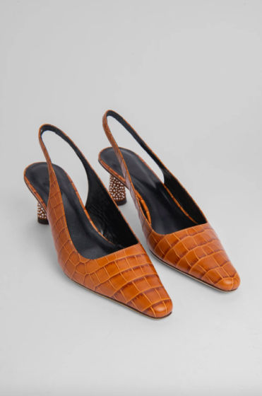 By Far Diana slingback in tan croco embossed leather