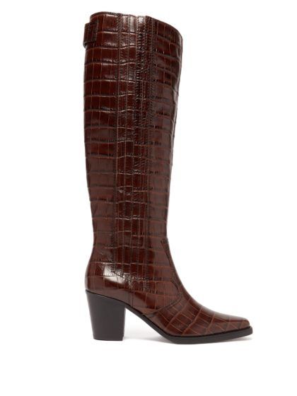 Ganni crocodile-effect leather knee-high boots