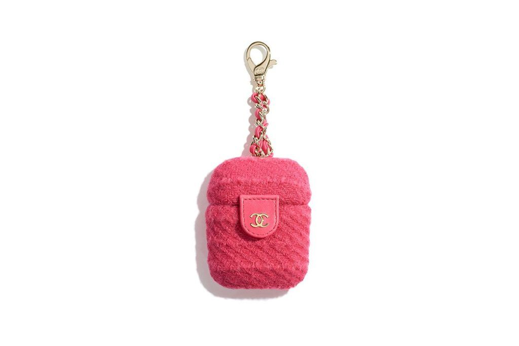 Chanel AirPods case in pink leather and tweed (S$1,320) (Photo credit: Chanel)