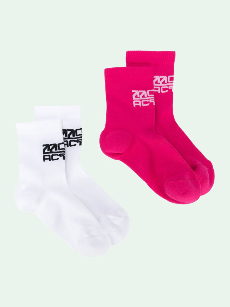 Short compression socks in white and pink (S$80)