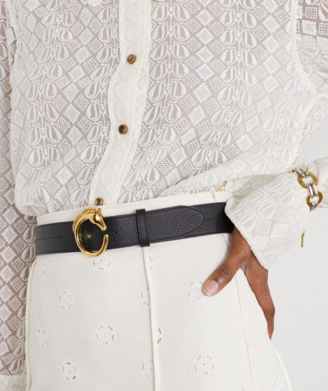 Embellished textured-leather belt by Chloé